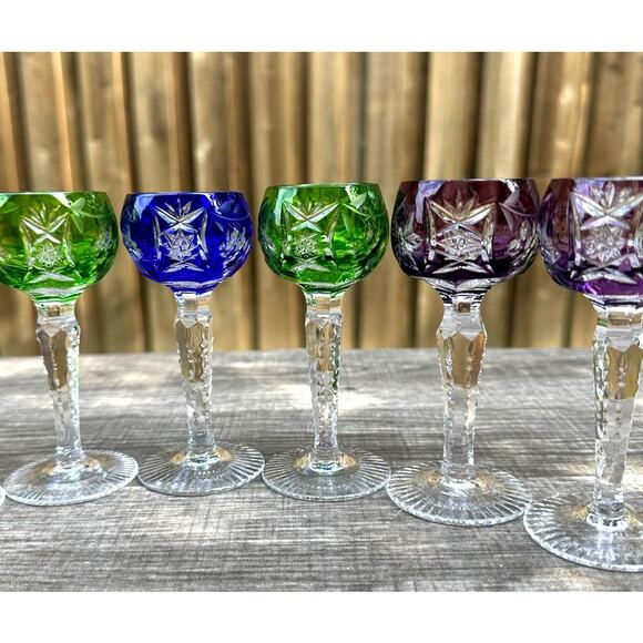 Vineyard by Bayel 4.5" Cordial Glasses Cut to Clear Crystal Bohemian Set of 7 - Picture 11 of 16